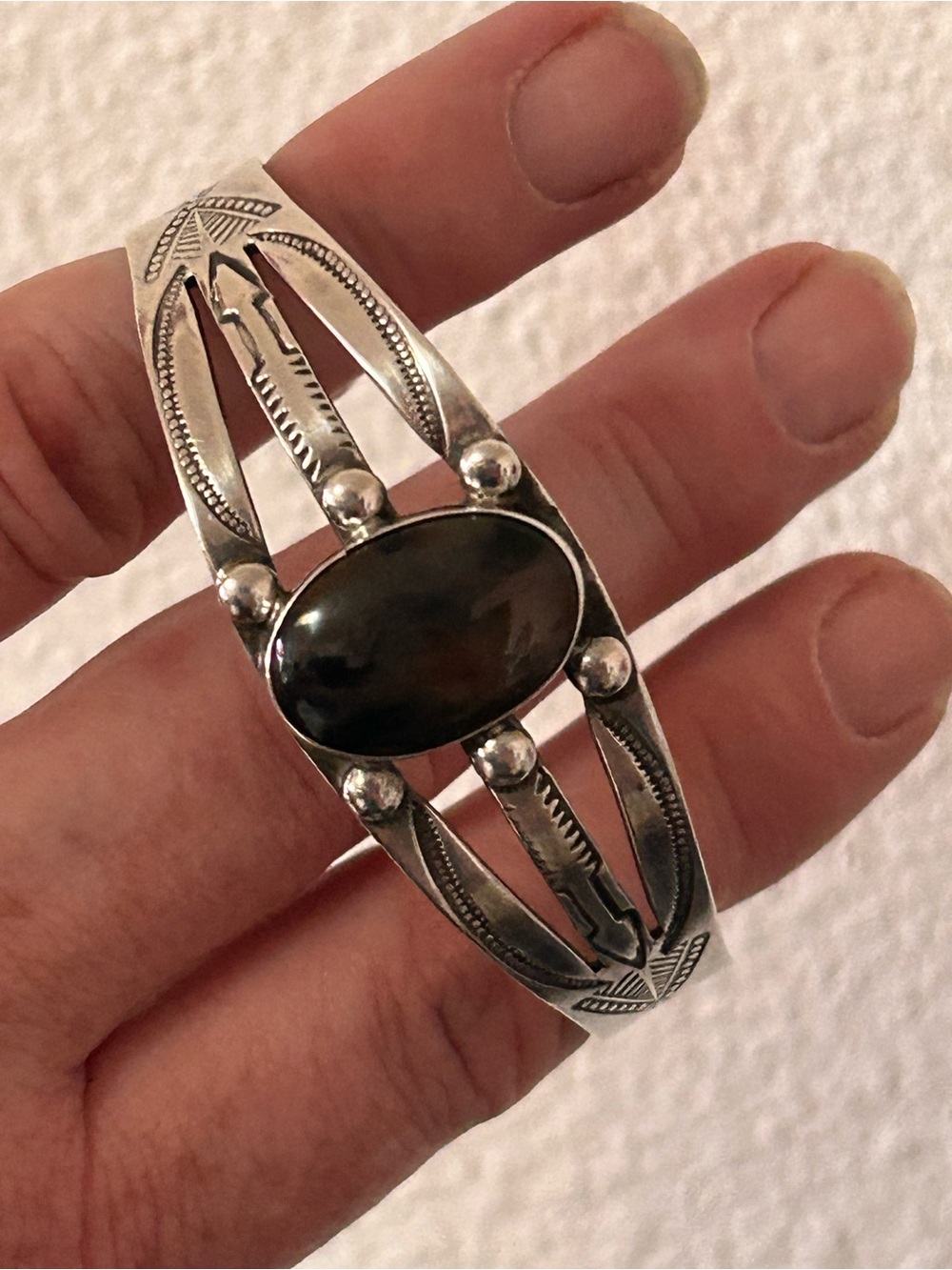 Vintage Navajo Petrified Wood Cuff Bracelet Southwest Split Band